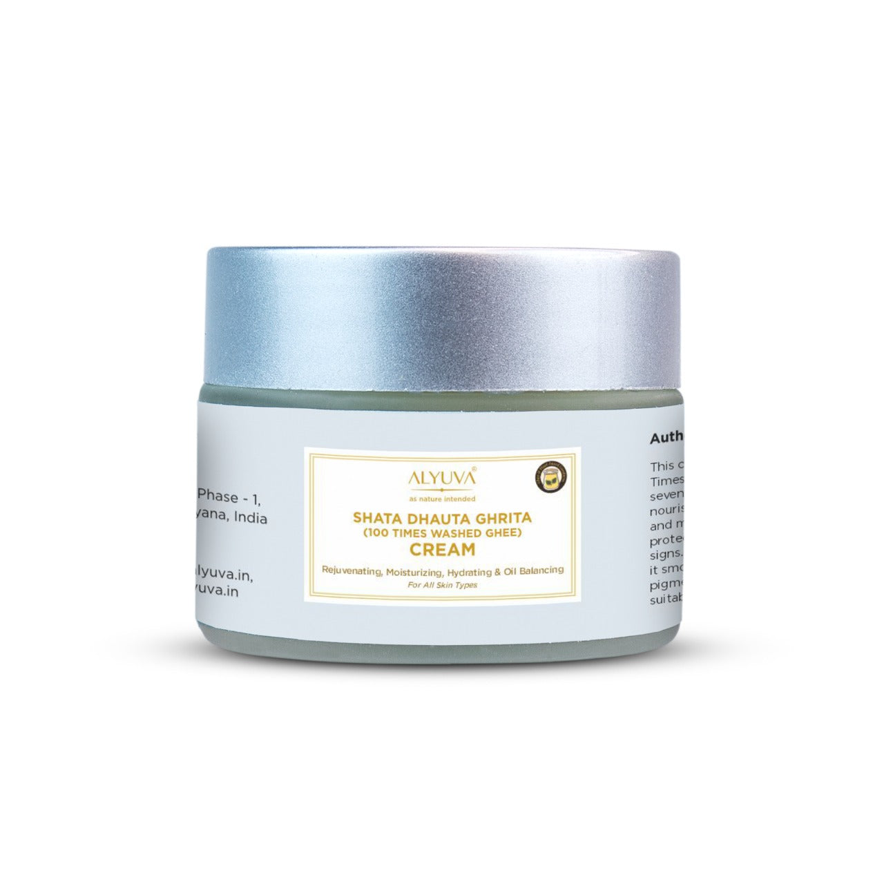 Alyuva Shata Dhauta Ghrita (100 times washed ghee) Cream, Rejuvenating, Moisturizing, Anti Aging & Oil Balancing, 40gm