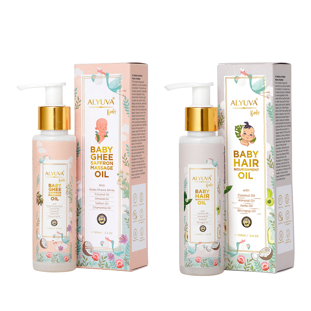 Combo Baby Ghee Saffron Massage Oil (100ml) and Baby Hair Nourishment Oil (100ml)