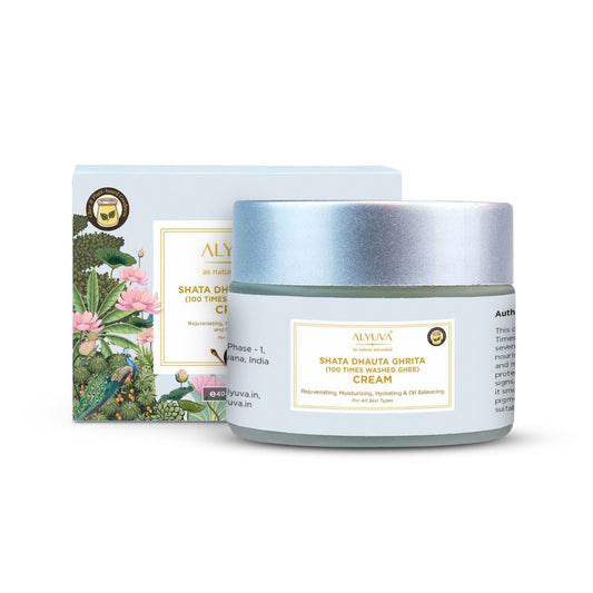 Alyuva Shata Dhauta Ghrita (100 times washed ghee) Cream, Rejuvenating, Moisturizing, Anti Aging & Oil Balancing, 40gm
