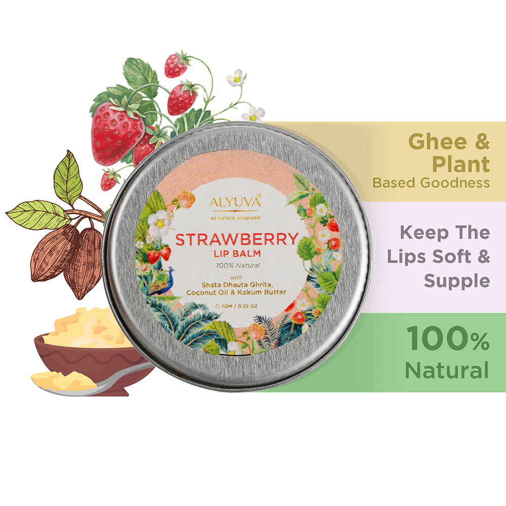 Strawberry Lip Balm, Natural & Herbal Ingredients, Ghee based, Unisex for all ages, 7gm, PACK OF 2